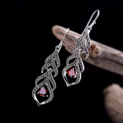 Ruby Feather Drop Earrings | Long Elegant Statement Jewelry for Women