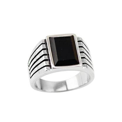 Men's Black Agate Ring | Sterling Silver Jewelry