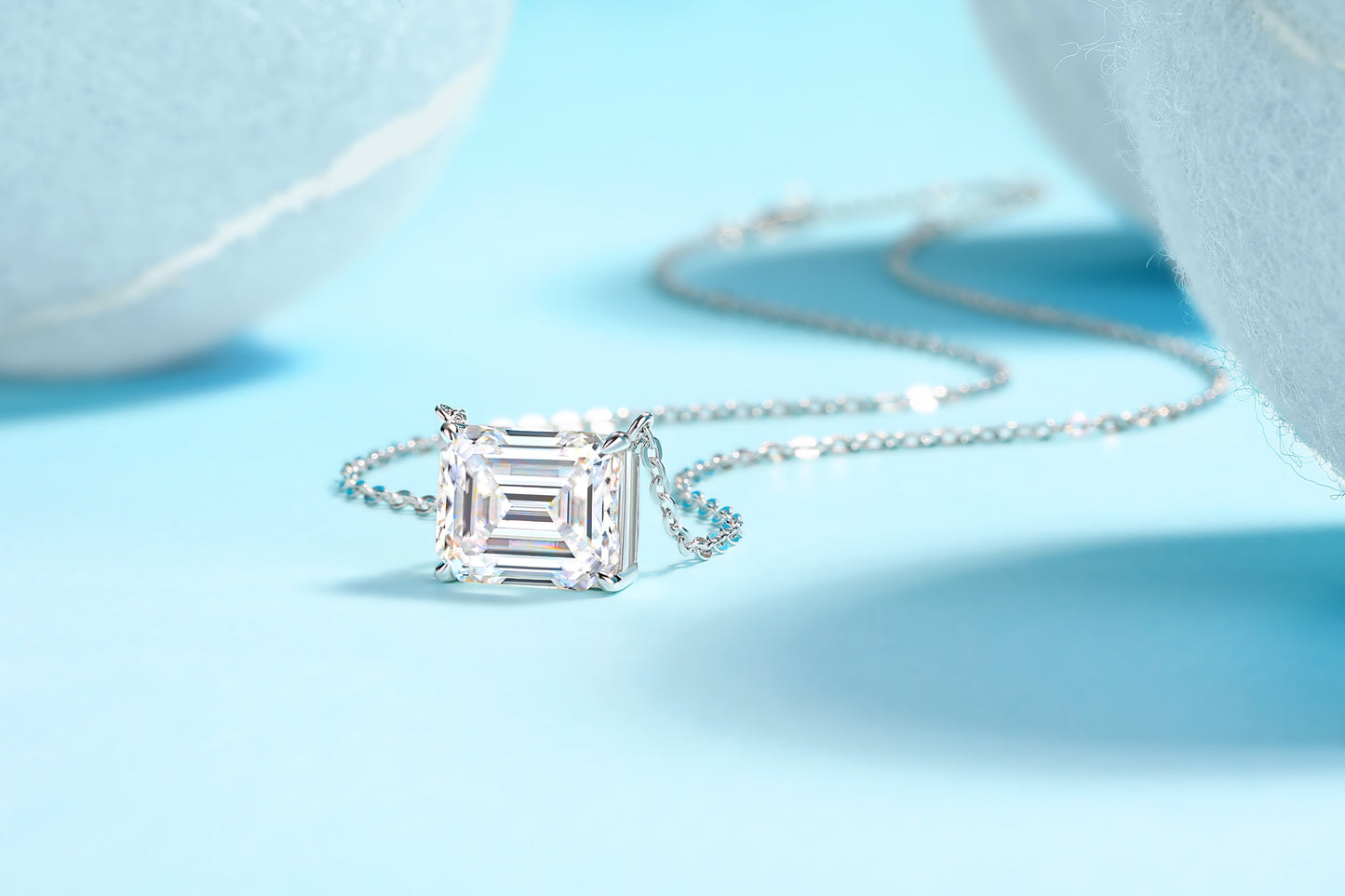 Mirage In The Mirror | Octagonal Moissanite Pendant Necklace in Sterling Silver with Platinum Plating