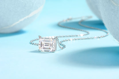 Mirage In The Mirror | Octagonal Moissanite Pendant Necklace in Sterling Silver with Platinum Plating