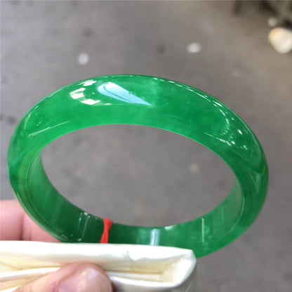 Women’s Natural Ice Jadeite Bangle Bracelet – Polished Green Jade with Certificate
