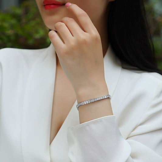 S925 Sterling Silver Square Tennis Bracelet – Classic Elegant Design