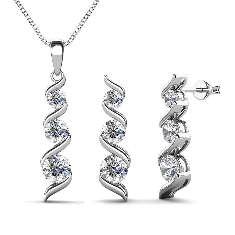 S925 Sterling Silver Diamond Stud Jewelry Set | Necklace & Earrings