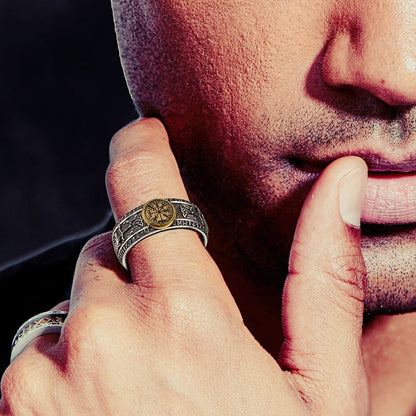 Men’s Engraved Viking Silver Ring | Vintage Norse Statement Jewelry