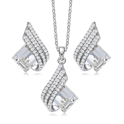Sterling Silver Crystal Necklace & Earring Set for Women