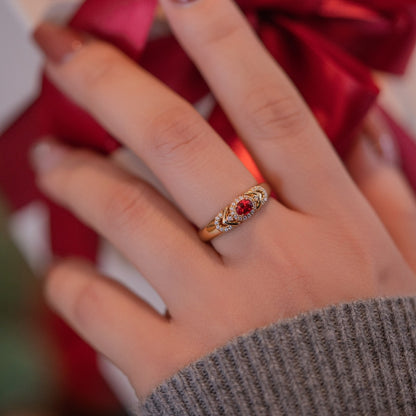 S925 Sterling Silver Gold-Plated Red Crystal Promise Ring