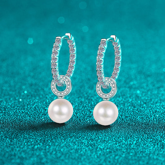 925 Sterling Silver  Pearl Earrings  Moissanite Jewelry  Women's Earrings  Silver Jewelry  Elegant Earrings  Geometric Style  Fine Jewelry