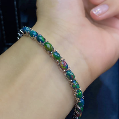 Women’s Natural Black Opal Bracelet – Multicolor Fire Opal in 925 Sterling Silver