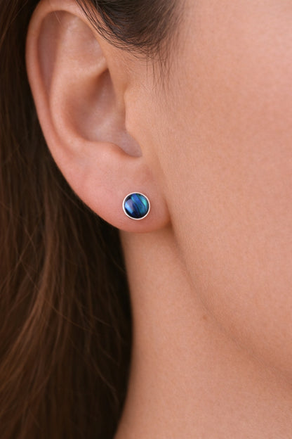 925 Sterling Silver Round Abalone Shell Solitaire Earrings