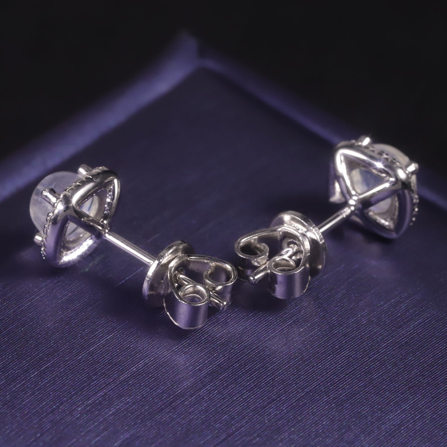 Natural Blue Moonstone Stud Earrings | S925 Sterling Silver Inlaid Gemstone