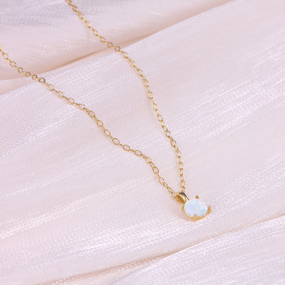 14K Gold Natural Opal Solitaire Necklace | Minimal Fine Jewelry Pendant