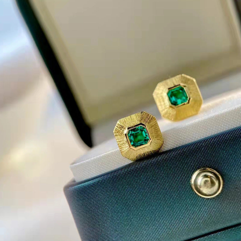 Emerald Stud Earrings  Sterling Silver Earrings  Women's Jewelry  Sun Green Earrings  Geometric Earrings  Silver Earrings  Elegant Earrings