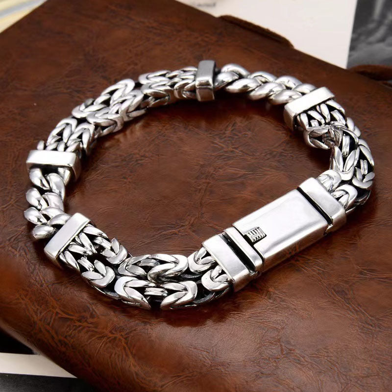 Men’s Solid 925 Sterling Silver Chain Bracelet – 11mm Handmade Vintage Link