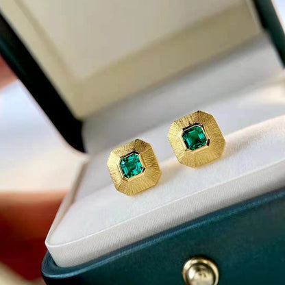 Emerald Stud Earrings  Sterling Silver Earrings  Women's Jewelry  Sun Green Earrings  Geometric Earrings  Silver Earrings  Elegant Earrings