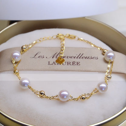 18K Gold Seawater Pearl Double-Layer Bracelet – Adjustable Luxury