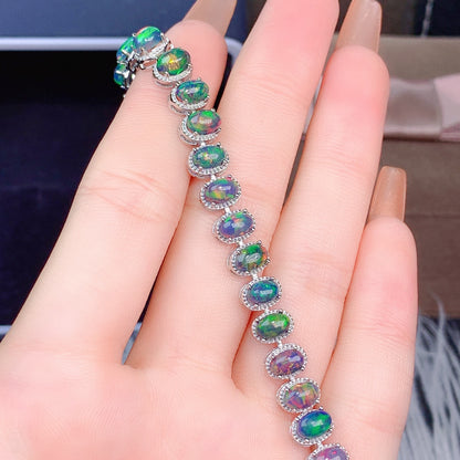 Natural Black Opal Tennis Bracelet in 925 Sterling Silver – Iridescent Fire