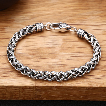 925 Sterling Silver Thai Rope Bracelet for Men – Thick Vintage Chain