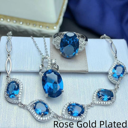 925 Sterling Silver London Blue Topaz Jewelry Set | Elegant Inlaid Design