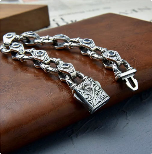 Men’s 925 Sterling Silver Embossed Bracelet | Artisan Statement Jewelry