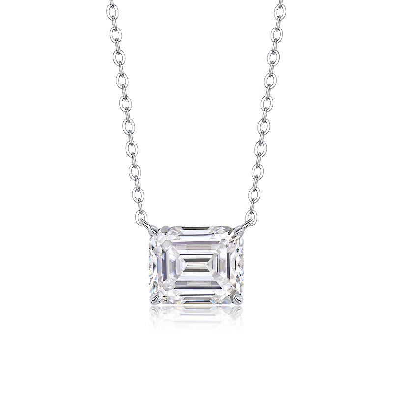 Mirage In The Mirror | Octagonal Moissanite Pendant Necklace in Sterling Silver with Platinum Plating