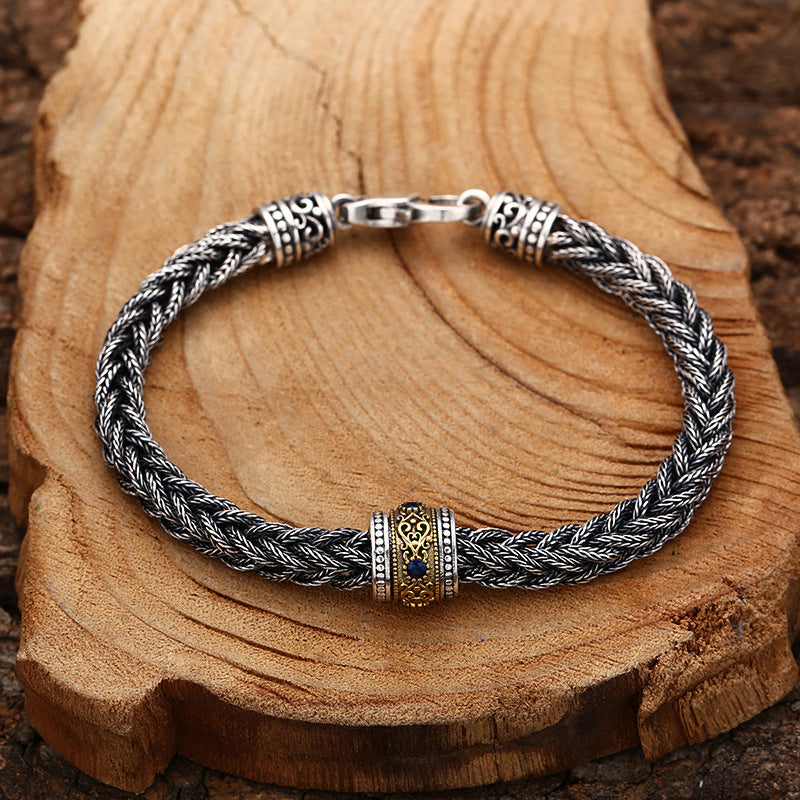 Retro Hand-Woven Bracelet for Men – 925 Sterling Silver Jewelry