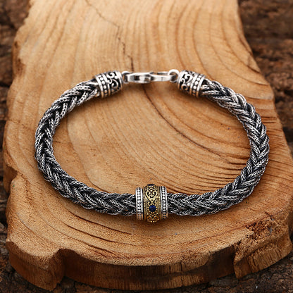Retro Hand-Woven Bracelet for Men – 925 Sterling Silver Jewelry
