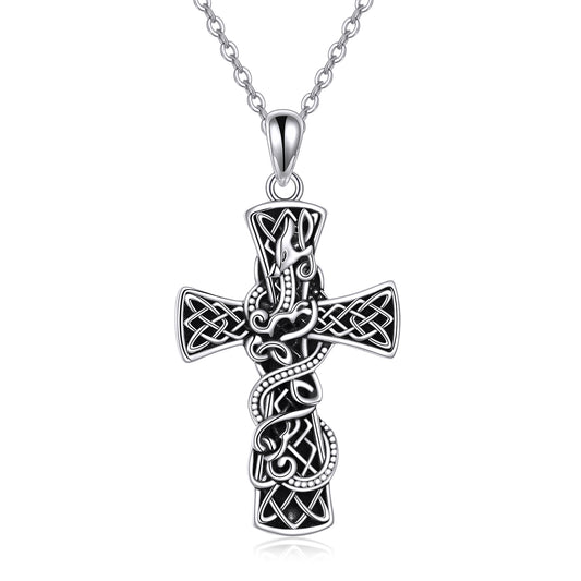 Sterling Silver Celtic Dragon Cross Necklace | Men’s Faith Jewelry
