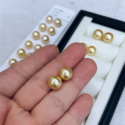 Nanyang South Sea Gold Pearl Stud Earrings | Natural Seawater Pearl Jewelry