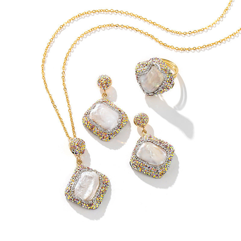 Crystal Necklace, Earring & Ring Three-Piece Jewelry Set