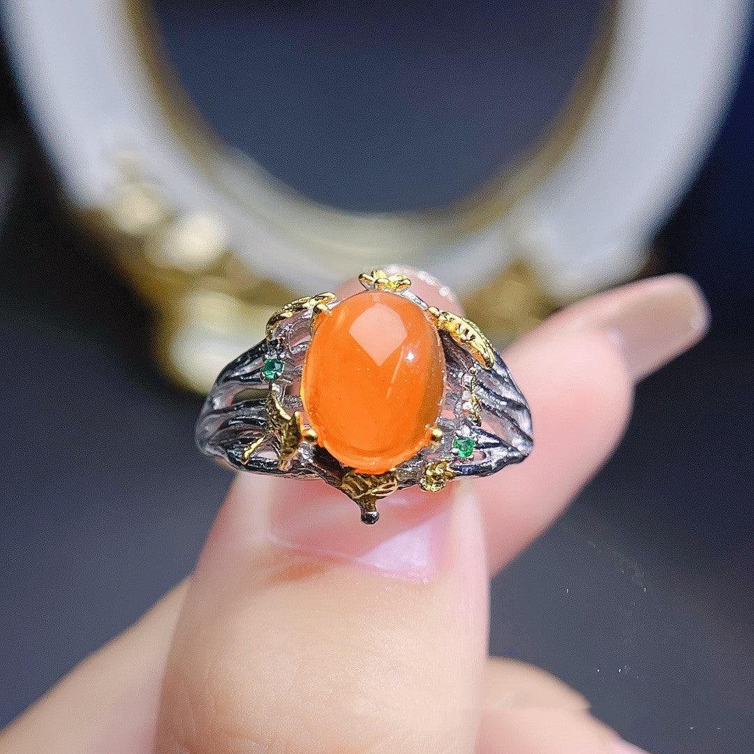 Natural Fire Opal Ring | S925 Sterling Silver