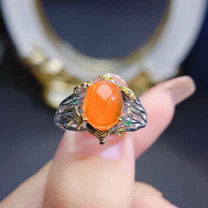 Natural Fire Opal Ring | S925 Sterling Silver