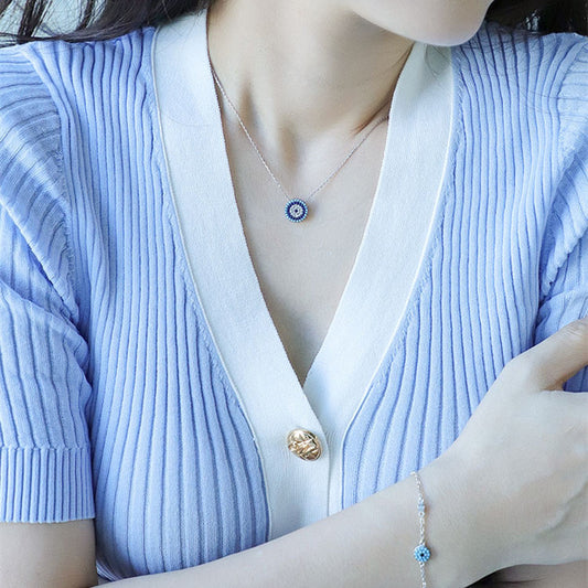 Blue Evil Eye Protection Necklace | Turquoise Crystal in 925 Sterling Silver