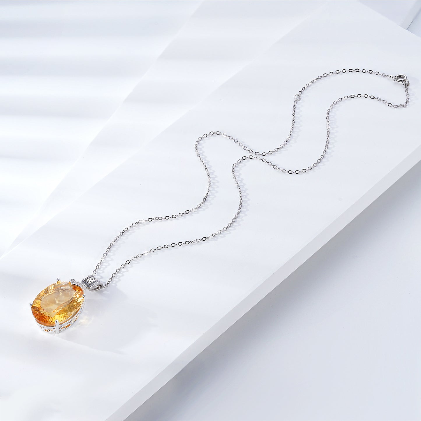 Natural Citrine Pendant Necklace in Sterling Silver