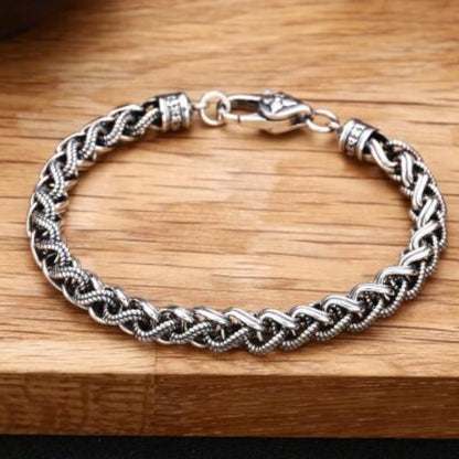 925 Sterling Silver Thai Rope Bracelet for Men – Thick Vintage Chain
