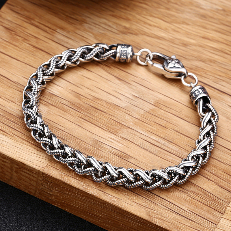 925 Sterling Silver Thai Rope Bracelet for Men – Thick Vintage Chain