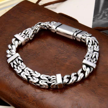 Men’s Solid 925 Sterling Silver Chain Bracelet – 11mm Handmade Vintage Link