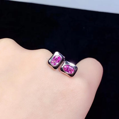925 Sterling Silver Natural Pink Sapphire Stud Earrings | White Gold Plated Inlaid Gemstone