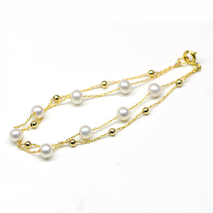 18K Gold Seawater Pearl Double-Layer Bracelet – Adjustable Luxury