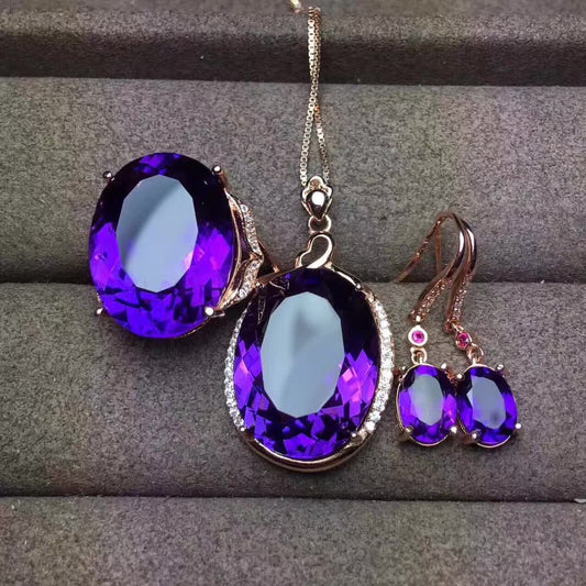 Amethyst Jewelry Set | Ring, Pendant & Earrings 3-Piece Gift Collection