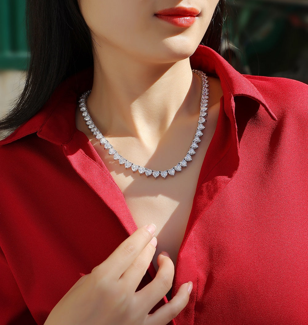 Romantic Gravity| Moissanite Tennis Necklace | Platinum-Plated Sterling Silver