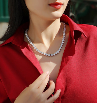 Romantic Gravity| Moissanite Tennis Necklace | Platinum-Plated Sterling Silver