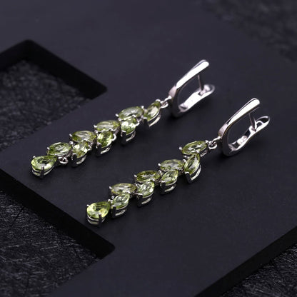 Olivine Earrings  Silver Earrings  Natural Gem Jewelry  Luxury Earrings  European Style Earrings  Inlaid Gem Earrings