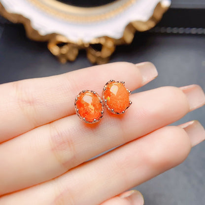 Women’s Orange Fire Opal Stud Earrings | Simple Natural Gemstone Jewelry