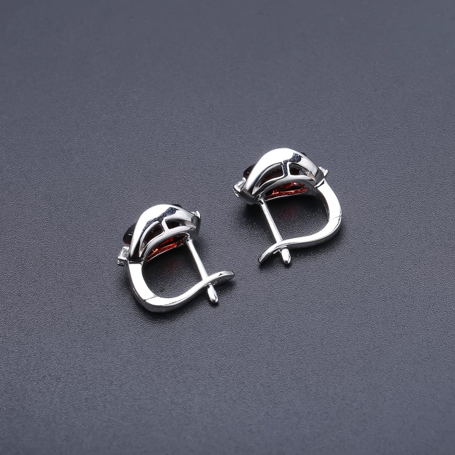 Natural Garnet  Silver Earrings  Stud Earrings  Women's Jewelry  Inlaid Gem  Gemstone Jewelry  Elegant Earrings  Geometric Style  Silver Jewelry