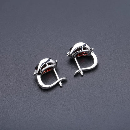 Natural Garnet  Silver Earrings  Stud Earrings  Women's Jewelry  Inlaid Gem  Gemstone Jewelry  Elegant Earrings  Geometric Style  Silver Jewelry
