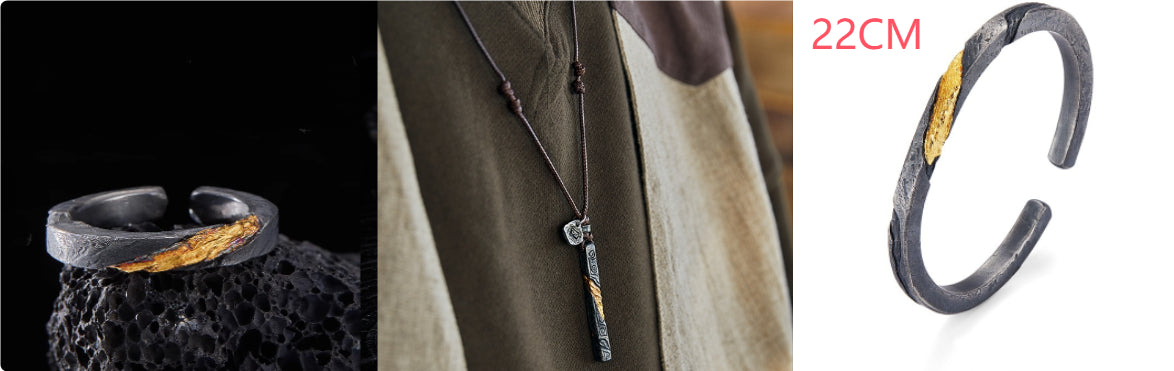 Men’s Pure Silver Personalized Bracelet | Retro Design with 24K Gold Accents