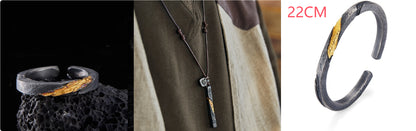 Men’s Pure Silver Personalized Bracelet | Retro Design with 24K Gold Accents