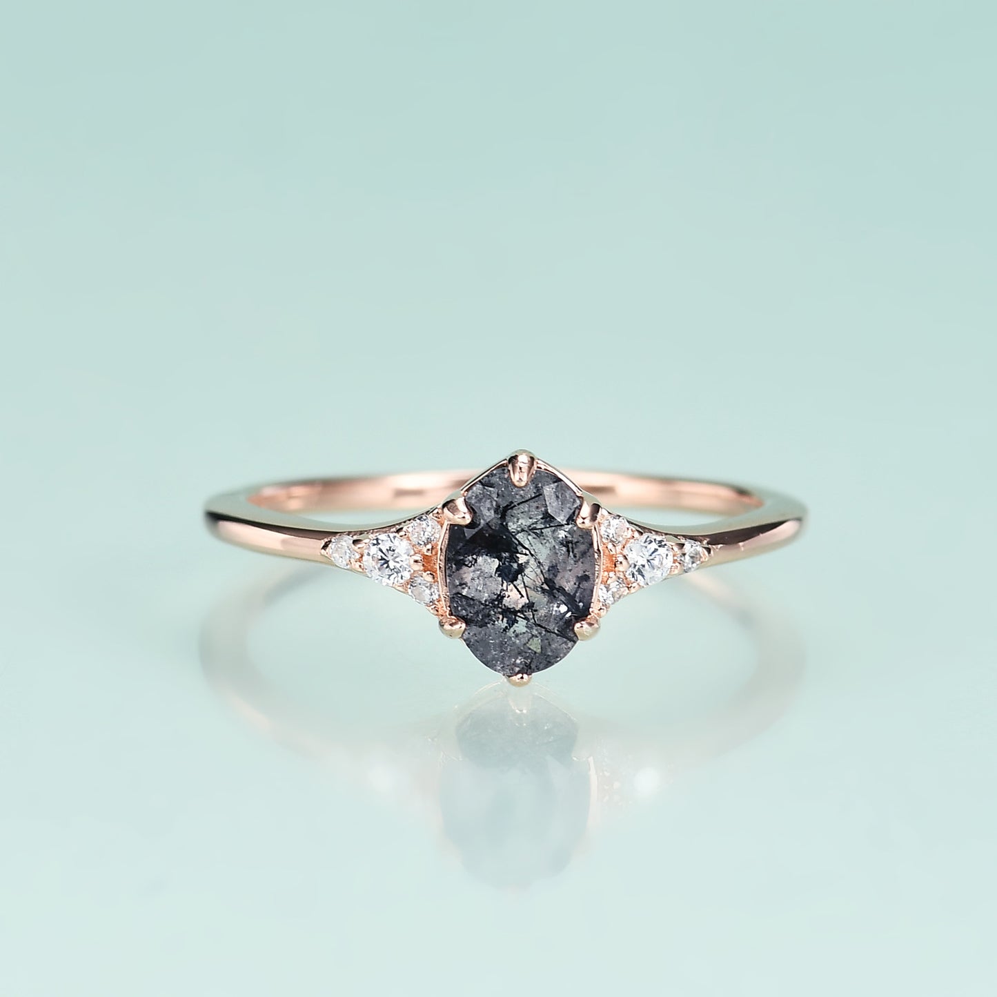 Rose Gold-Plated Black Crystal Ring | S925 Sterling Silver