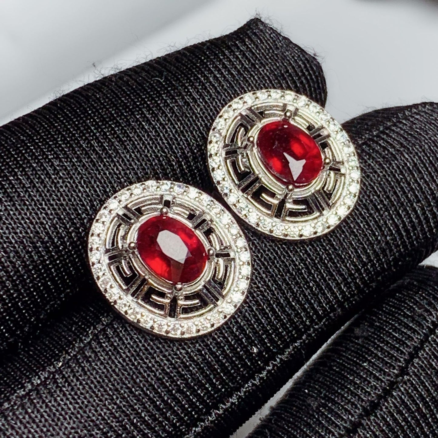925 Sterling Silver Inlaid Ruby Jewelry Set | Elegant Gemstone Collection