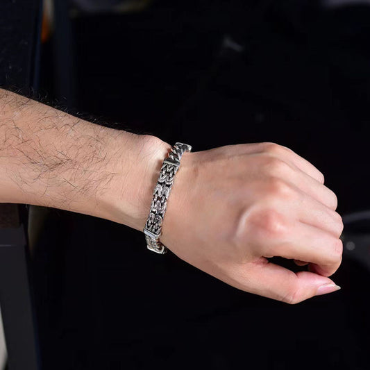 Men’s Solid 925 Sterling Silver Chain Bracelet – 11mm Handmade Vintage Link